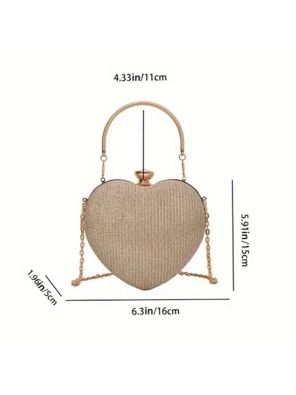 Elegant Heart-Shaped Gold Clutch/Crossbody - Picture 3 of 8